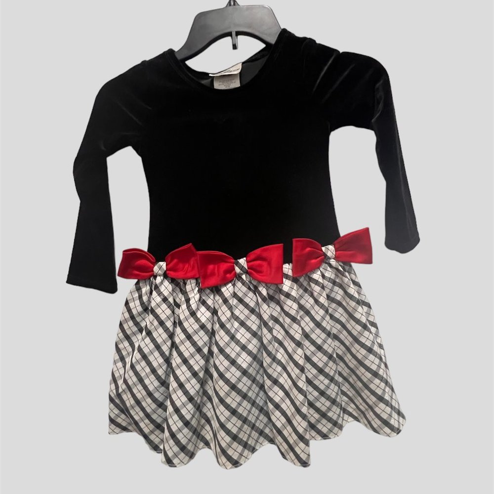 Rare Editions Size 4T long sleeve black velour plaid dress